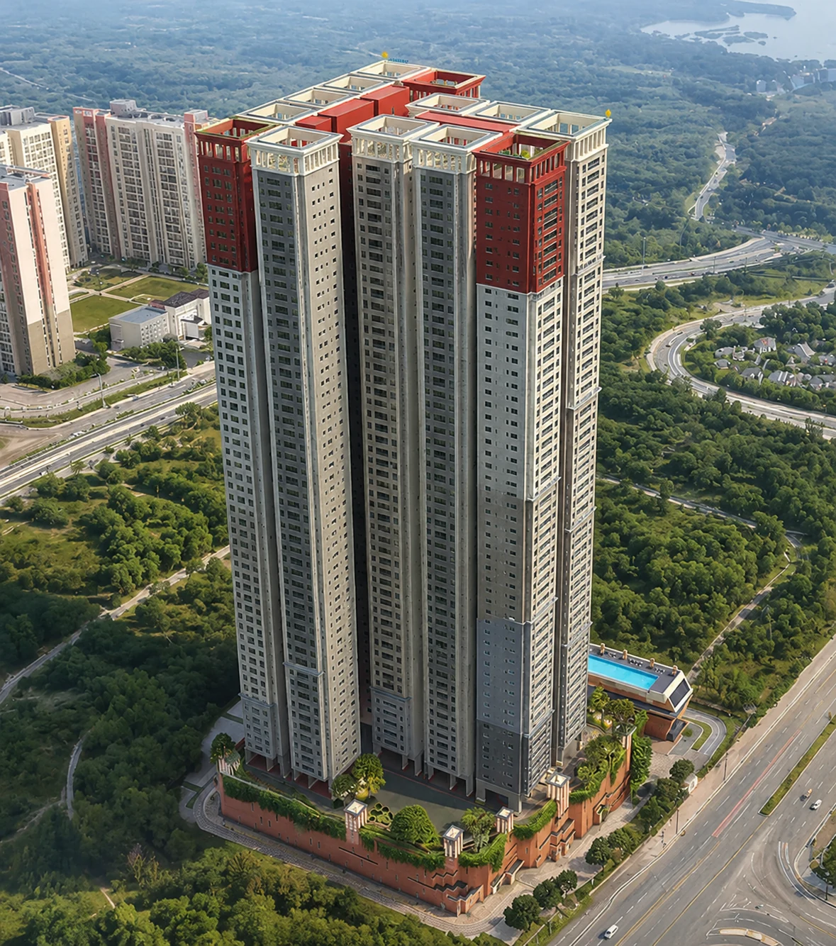 Brigade Barcelona solitary luxury skyscraper overlooking Gandipet Lake in Neopolis