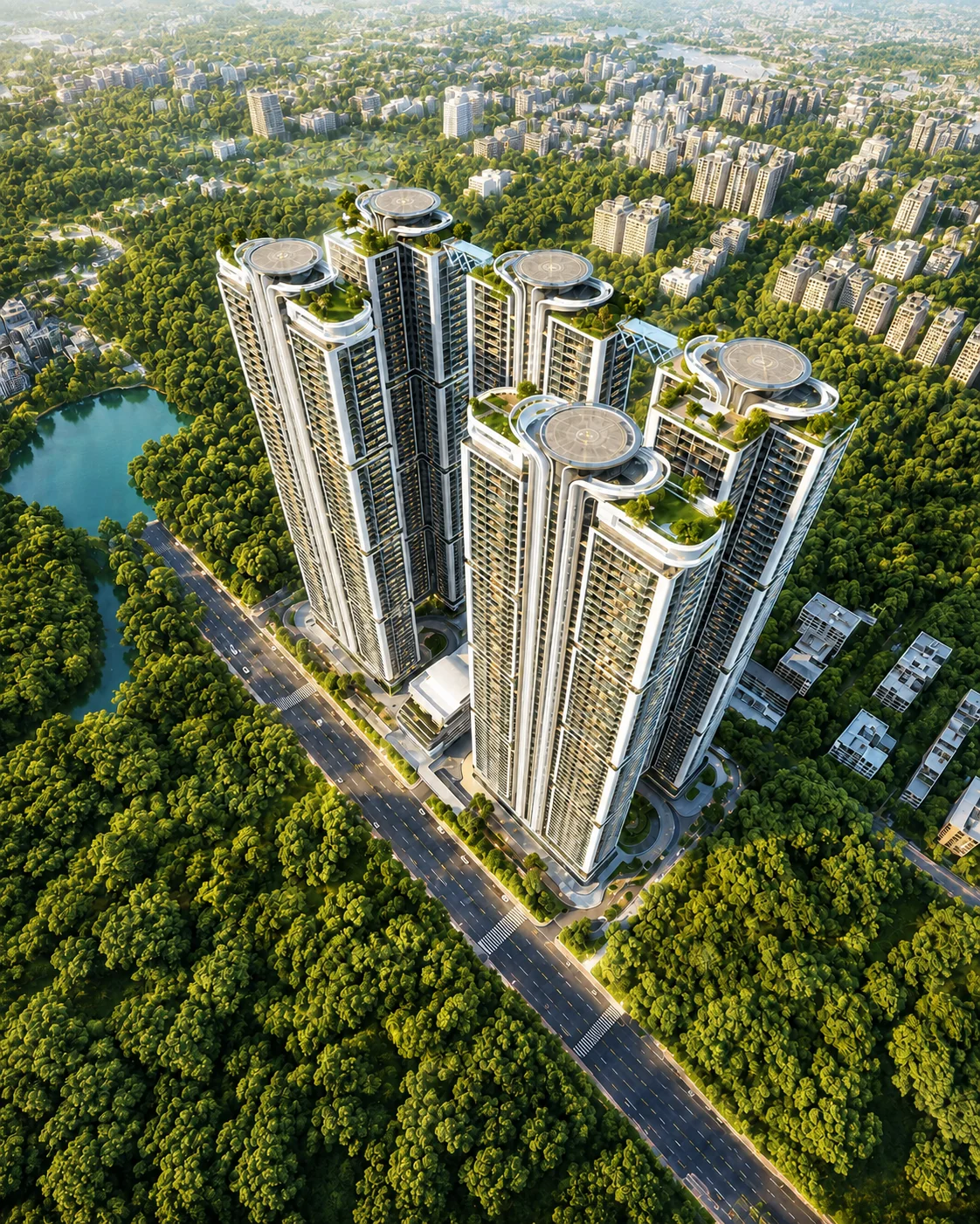 Ultra-luxury residential tower at dusk in Neopolis, Hyderabad